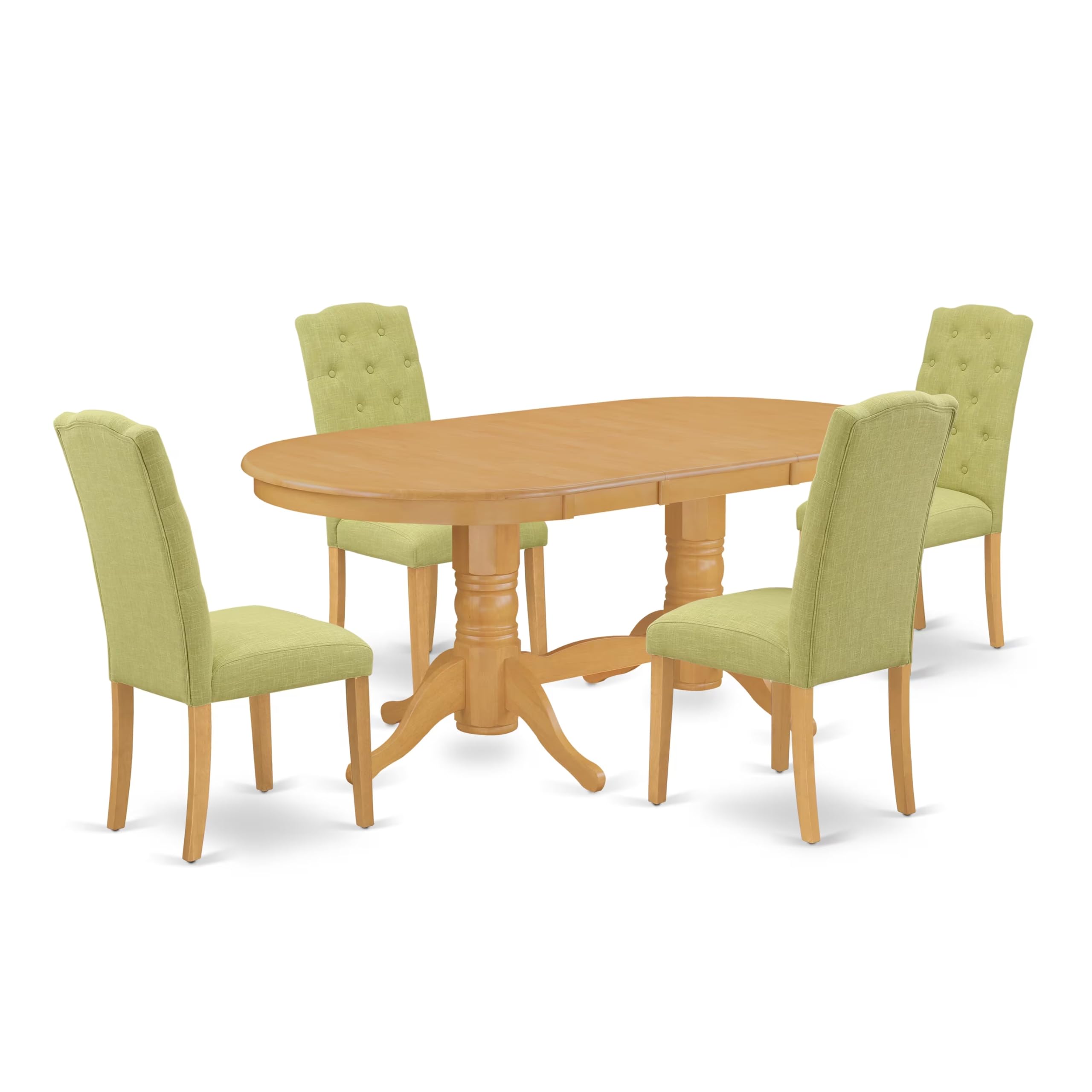East West Furniture Vace5-Oak-07 5 Piece Dining Room Furniture Set Includes An Oval Wooden Table With Butterfly Leaf And 4 Limelight Linen Fabric Parsons Chairs, 40X76 Inch, Oak